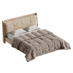 Obraz premium Bed with a white pillow and a brown blanket