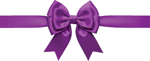 Purple ribbon bow decoration gift, wrapping silk present loop element for birthday and Christmas celebration vector isolated on transparent background