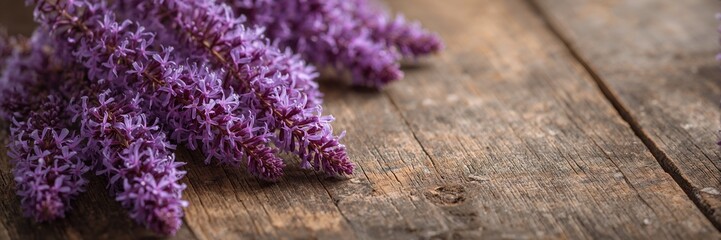 Heather arranged on wooden boards in an abstract floral pattern, suitable as a background for text and layout