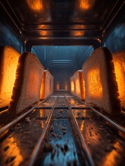 Slices of bread glowing inside toaster warm light crispy texture kitchen appliance breakfast preparation close up metallic interior morning routine