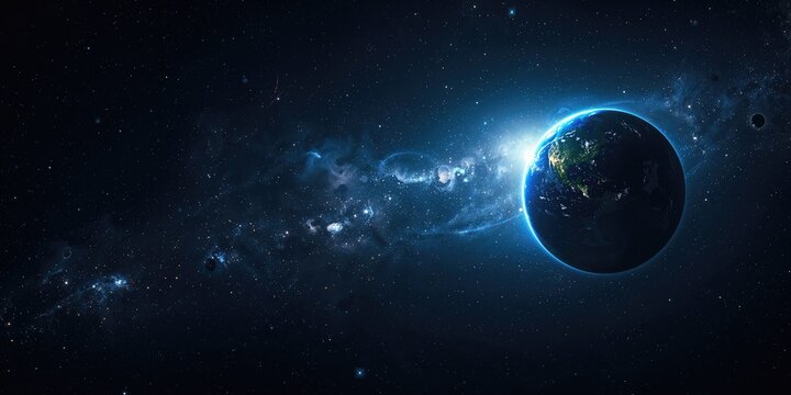 2d space scene with bright stars planets and moons as a science fiction backdrop, emphasizing cosmic exploration