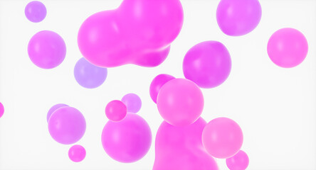 Abstract holiday and celebration background with floating spheres,  liquid blobs, soap bubbles. 3d rendering