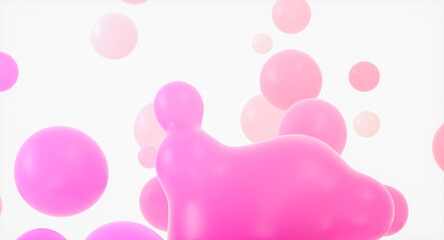 Abstract holiday and celebration background with floating spheres,  liquid blobs, soap bubbles. 3d rendering