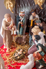 Christmas Nativity Scene with Virgin Mary, Saint Joseph, and Jesus baby.