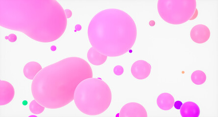Abstract holiday and celebration background with floating spheres,  liquid blobs, soap bubbles. 3d rendering