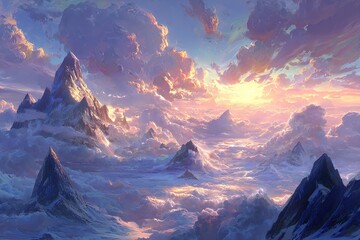 Snowy Mountain Peaks At Sunrise