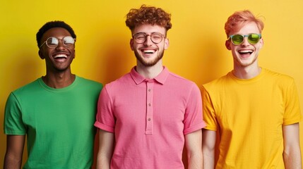 Portrait of a diverse group of friends laughing and celebrating mental health awareness through support and togetherness