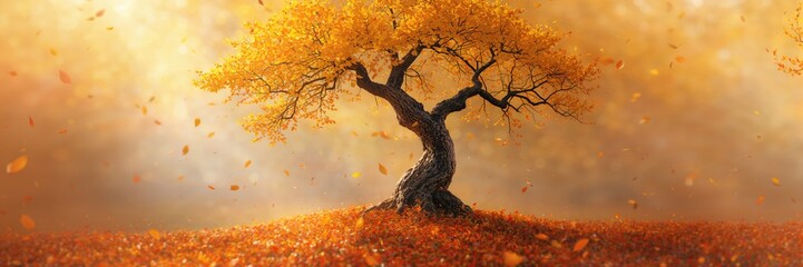 Autumn foliage with falling leaves providing a seasonal background for text and layout design