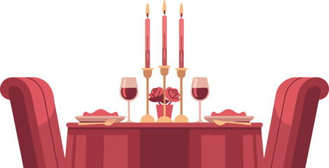 Romantic dinner setting with wine and candlelight, create intimate atmosphere for dating, anniversary, or special occasion in restaurant