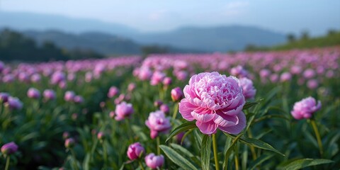 Obraz premium Rich purple hydrangea bush surrounded by green foliage in late summer evening, floral display