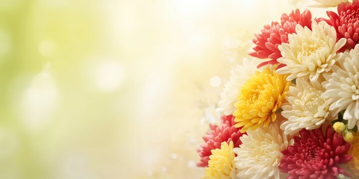 Close-up of vibrant chrysanthemums in full bloom, used as a floral arrangement for seasonal decoration