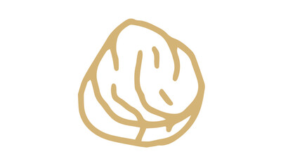 A simple hand-drawn sketch of a nut, possibly a walnut or hazelnut, depicted in a minimalist line art style against a plain white backdrop