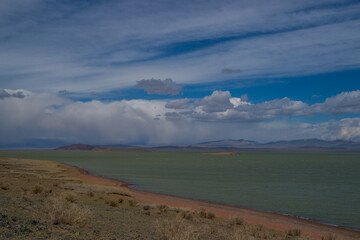 Waves on a lake in the mountains