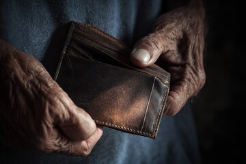 Elderly Hands Holding Empty Wallet