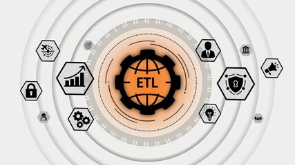 E T L data integration concept global network technology business process optimization data flow management digital transformation abstract background with icons - Powered by Adobe