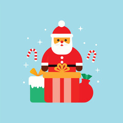 Santa Claus with Christmas Gifts and Candy Canes Flat Icon Illustration