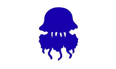 Blue Jellyfish Silhouette Against White Background, Minimalist Ocean Life Icon