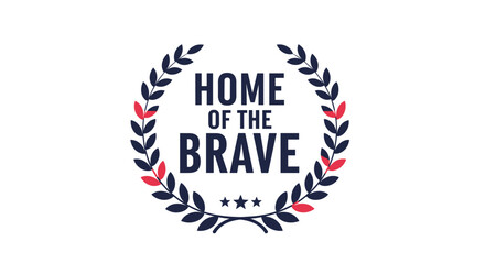Fototapeta premium Patriotic 'Home of the Brave' emblem featuring a dark blue laurel wreath with red accents and three stars on a white background.