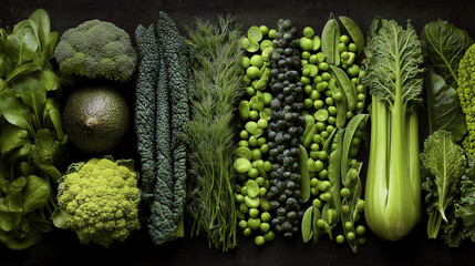 Fresh Green Vegetable Cutting Board with Organic Leafy Vegetables - Healthy Cooking Ingredients Arrangement