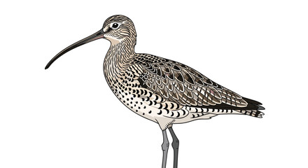 Obraz premium Detailed and realistic vector illustration of a Eurasian curlew a wading bird with a long curved beak on a white background.
