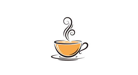 Obraz premium A simple and elegant line art drawing of a steaming hot cup of coffee or tea on a saucer isolated on a white background.