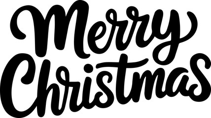 Merry Christmas greeting hand lettering. Holiday logo. Black handwritten inscription decorated with Christmas tree branches and star ornament. Greeting card template. Isolated on white background
