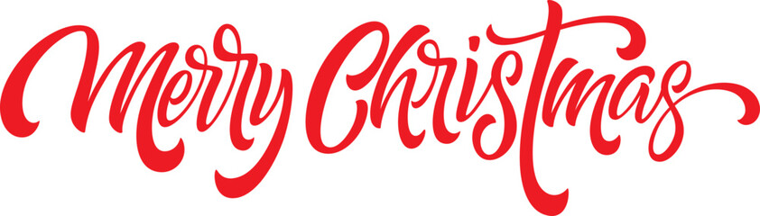 Merry Christmas greeting hand lettering. Holiday logo. Black handwritten inscription decorated with Christmas tree branches and star ornament. Greeting card template. Isolated on white background © Vector Store