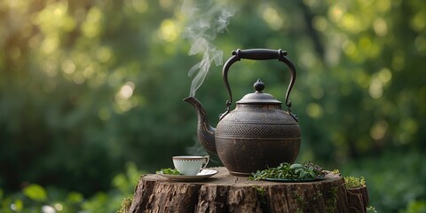 Cottage country scene in summer with waterfalls cascading over rocks, water splashing in a natural landscape, Earth Day