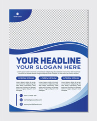 Simple blue wave design business brochure flyer template