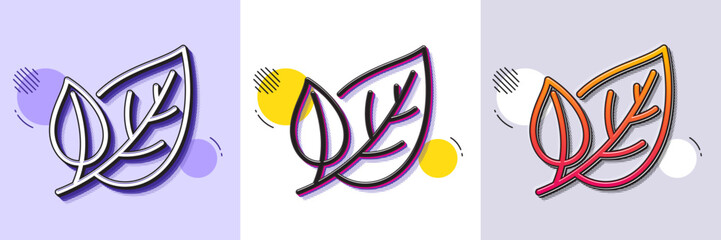 Fototapeta premium Leaves line icon. Halftone dotted pattern. Gradient icon with grain shadow. Nature plant leaf sign. Environmental care symbol. Line leaf icon. Various designs. Vector