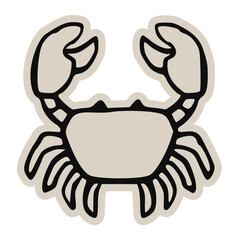Hand-drawn minimal crab vector icon sticker: simple doodle line art illustration for seafood, ocean, sea, animal, aquatic, marine, cancer, sign, zodiac, wildlife, crustacean, beach, tropical, summer