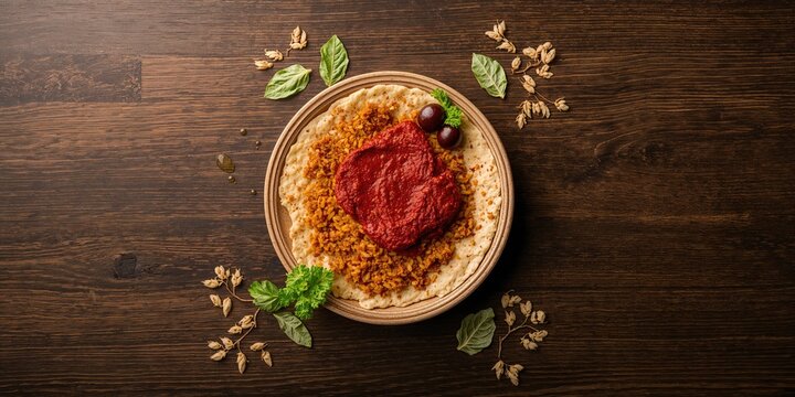 A single isolated date on a wooden surface used as a natural background for food and beverage presentation