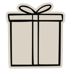 Hand Drawn Gift Box Vector Sticker: Minimalist Present Outline Graphic for Birthday, Holiday, Celebration, Surprise, Festive, Event, Simple, Shopping