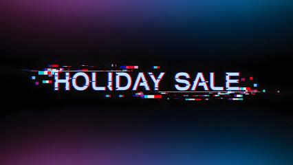 
Holiday Sale Glitch Effect Text Banner on Dark Gradient Background for Seasonal Promotion