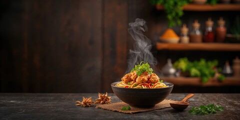 A potted plant on a wooden table used as a neutral background for interior design, spring equinox