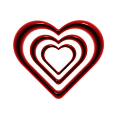 三重のハートのぷっくりした光沢のある3Dアイコン。血のような赤のデコレーション素材のイラスト