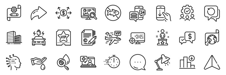Translation service, Stop fishing and Seo line icons pack. Share, Message, Paper plane icons. Recovery data, Copywriting, Artificial intelligence web icon. Vector