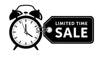 Alarm clock with limited time sale tag vector icon illustration
