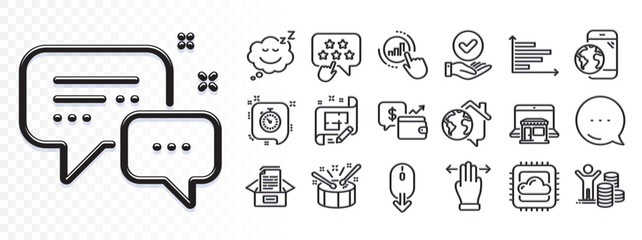 Cloud computing, Documents box and Wallet line icons for web app. Glare of light effect. Message icon. Pack of Budget profit, Work home, Employees messenger pictogram icons. Vector