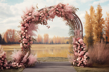 Autumn themed wedding arbor. professional photography