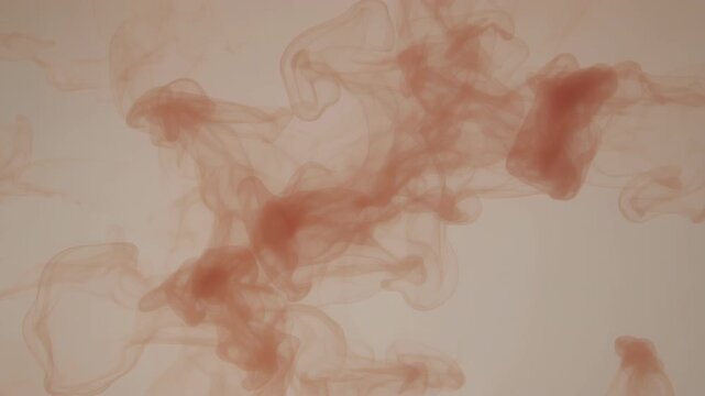 Abstract swirling red smoke patterns in soft ambient light creating ethereal shapes and textures against a neutral beige background, captured in a series of dynamic flowing movements