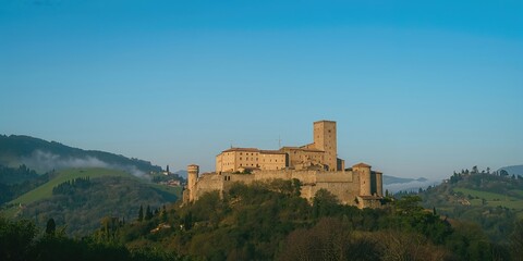 Obraz premium Pacentro village with tall towers, highlighting medieval architecture for historical preservation