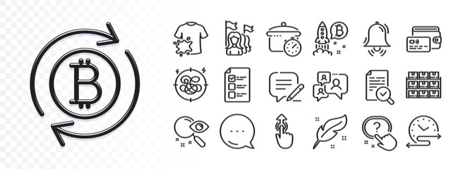 Boiling pan, Refresh bitcoin and Dirty t-shirt line icons for web app. Glare of light effect. Message icon. Pack of Wallet, Boxes shelf, Voting ballot pictogram icons. Vector