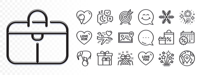 Ice cream, Fireworks stars and Love you line icons for web app. Glare of light effect. Message icon. Pack of Sleep, Shopping, Delivery boxes pictogram icons. Fireworks, Gift, Smile face signs. Vector