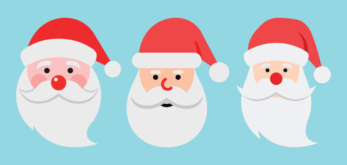 3 Modern Santa Claus Vector Icons Pack Showcasing Playful Holiday Characters for Seasonal Graphics, Print Materials, and Creative Design Use
