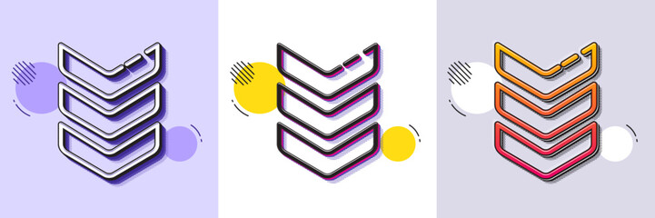 Shoulder strap line icon. Halftone dotted pattern. Gradient icon with grain shadow. Army reward sign. Best rank symbol. Line shoulder strap icon. Various designs. Vector