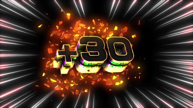 プラス30上乗せの数字3D文字のアニメーション素材