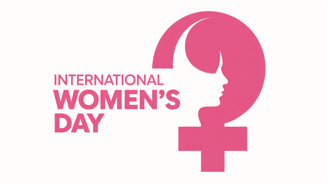 International Womens Day pink symbol with female profile and text image photo