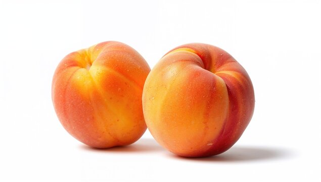 Two peaches placed side by side on a white background, emphasizing fresh fruit for nutrition labeling