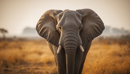 Close-up of a large African elephant emphasizing tusk details, focusing on wildlife conservation awareness